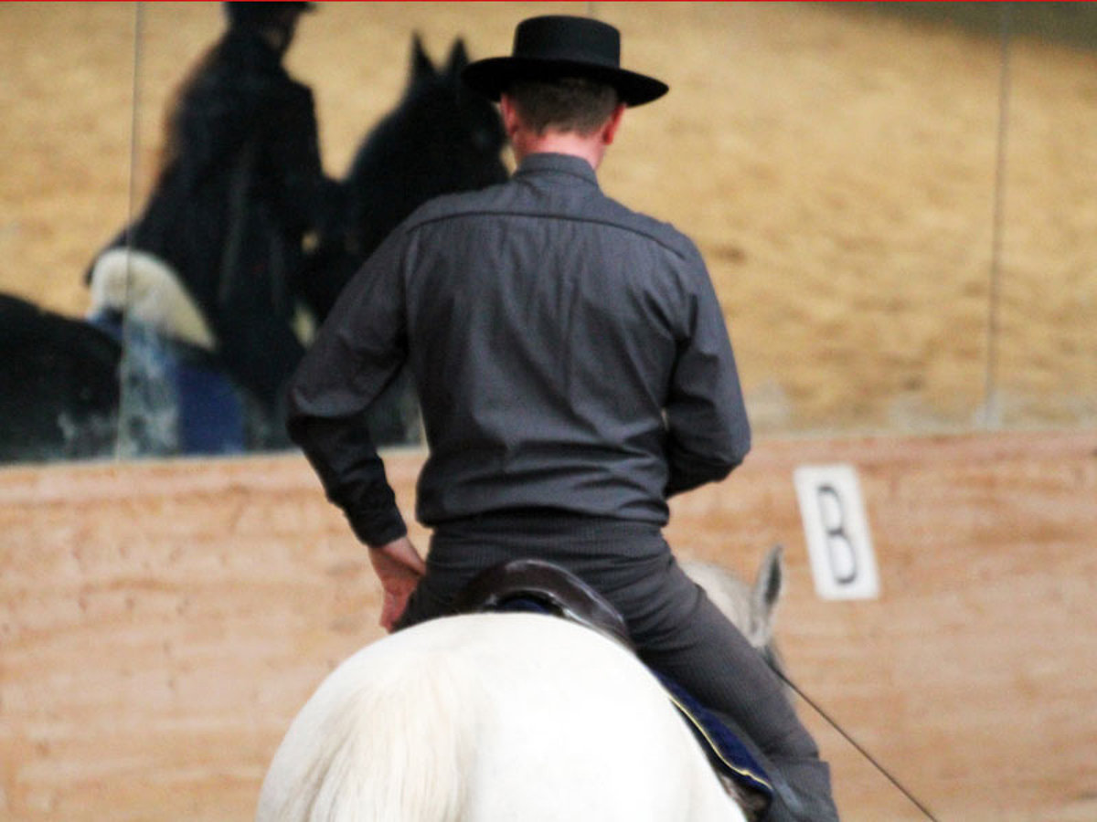 Reiter mit Hut auf einem Pferd