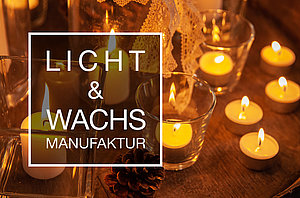 Brennende gelbe Teelichter aus der Licht- und Wachsmanufaktur.