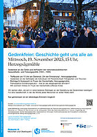 Plakat Gedenkfeier Geschichte geht uns alle an als PDF zum Herunterladen